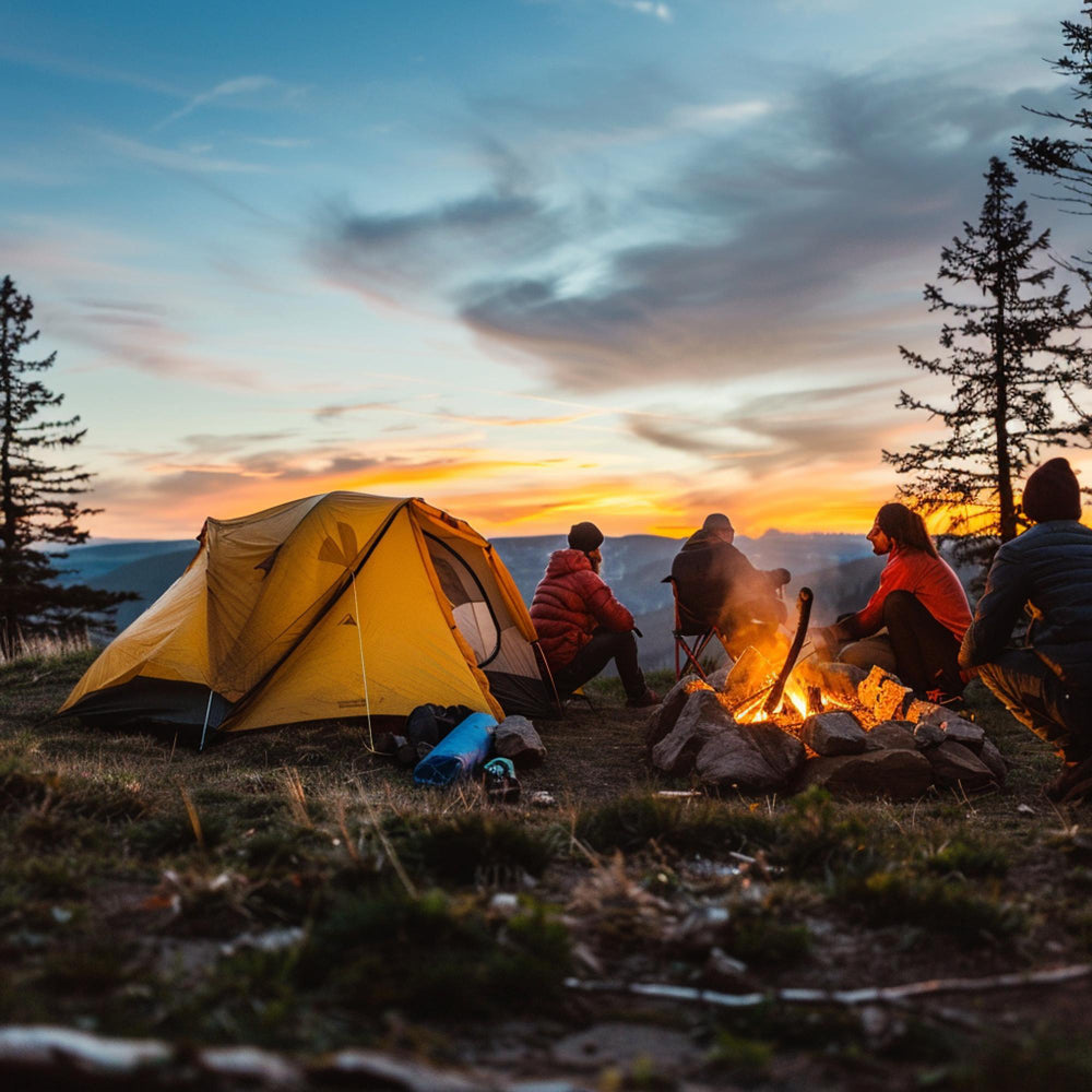 imagem de um acampamento montado no alto de uma montanha 