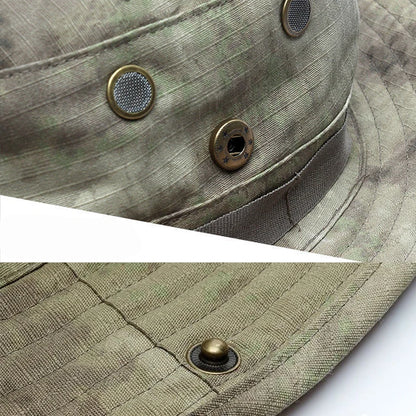 Chapéu Tático Boonie Camuflado – Proteção Total Contra Sol e Ambientes Extremos
mostrando a qualidade do tecido e das costuras do chapeu