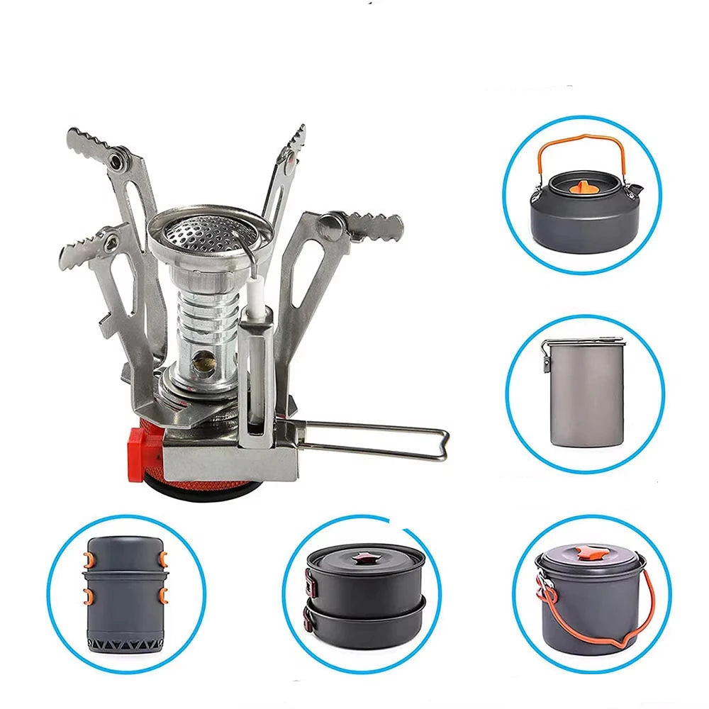 O Fogareiro Ultralight&nbsp;foi desenvolvido para quem exige eficiência máxima com o menor peso possível. Ideal para camping, trilhas, sobrevivência e operações táticas, ele oferece aquecimento rápido e controle preciso da chama em qualquer ambiente.

Compacto e resistente, é o equipamento essencial para quem precisa de autonomia total em campo.
imagem mostrando os diversos tipos de panelas que ele consegue aquecer